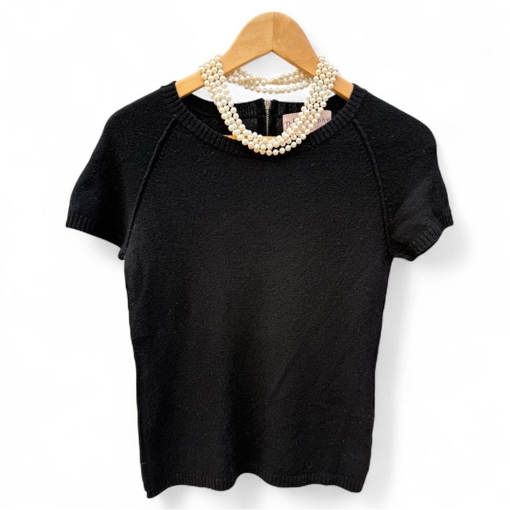 Anthropologie Black Cashmere Sweater with Zip Back Detail| Short Sleeve Cashmere